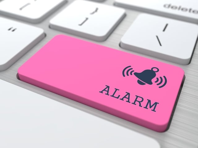 Security Concept - The Red Alarm Button on Modern Computer Keyboard. 3D Render..jpeg